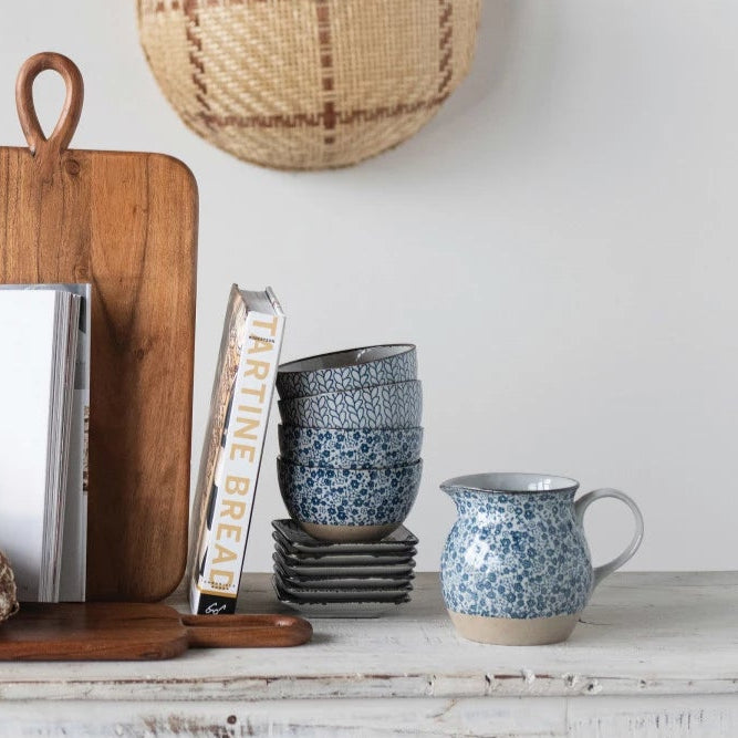 Hand Painted Blue Floral Pitcher