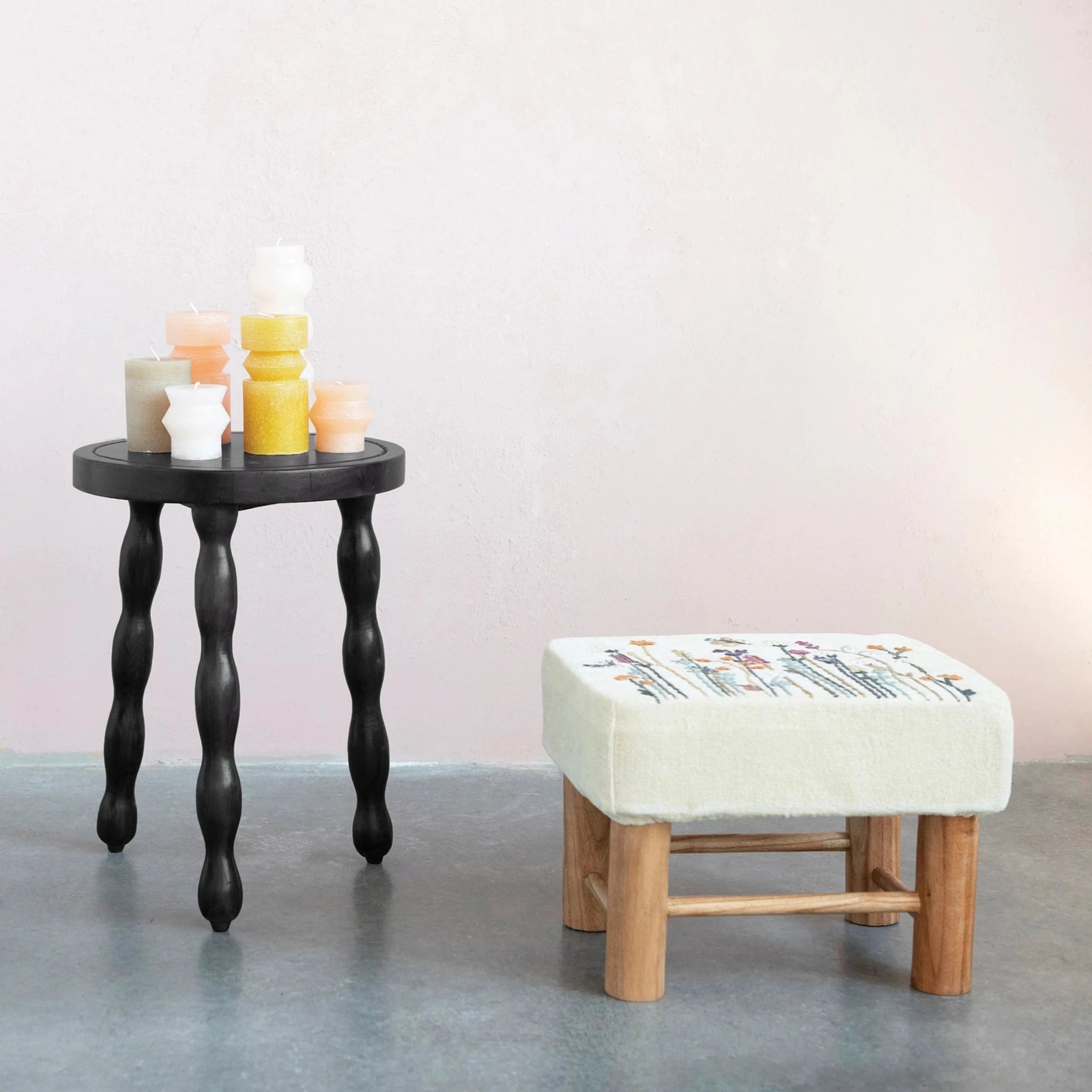 Secret Garden Floral Emboidered Stool - Fiori and Fern