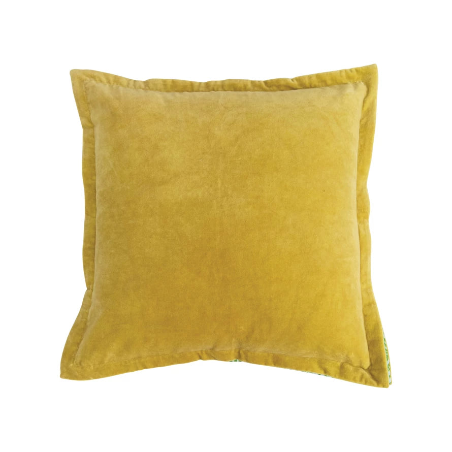 Chartreuse Velvet Pillow with Palm Print
