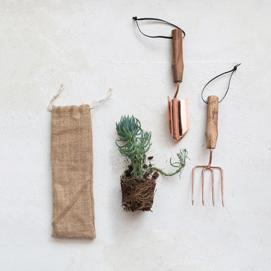 Copper & Wood Garden Tools Set