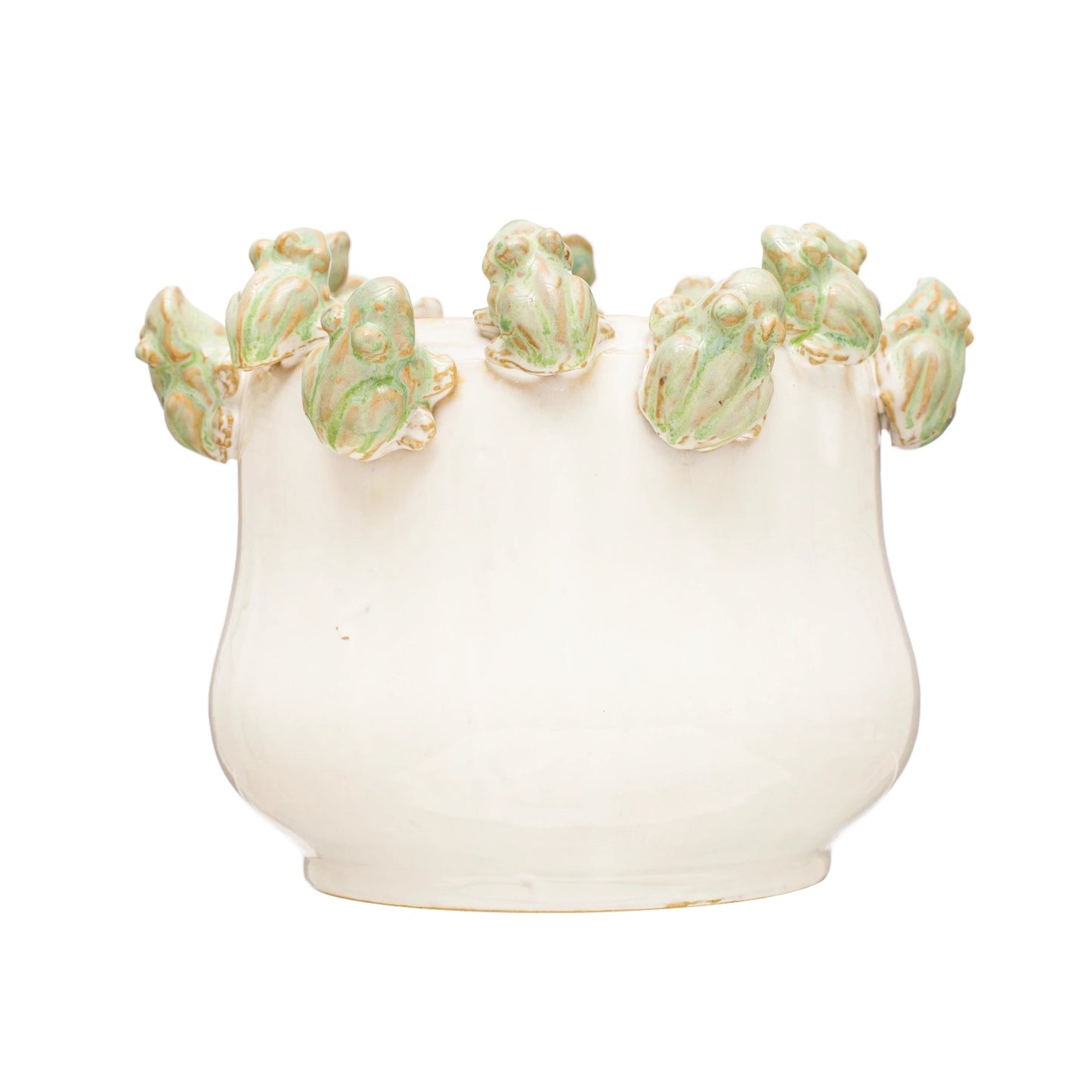 Stoneware Planter with Rim of Frogs