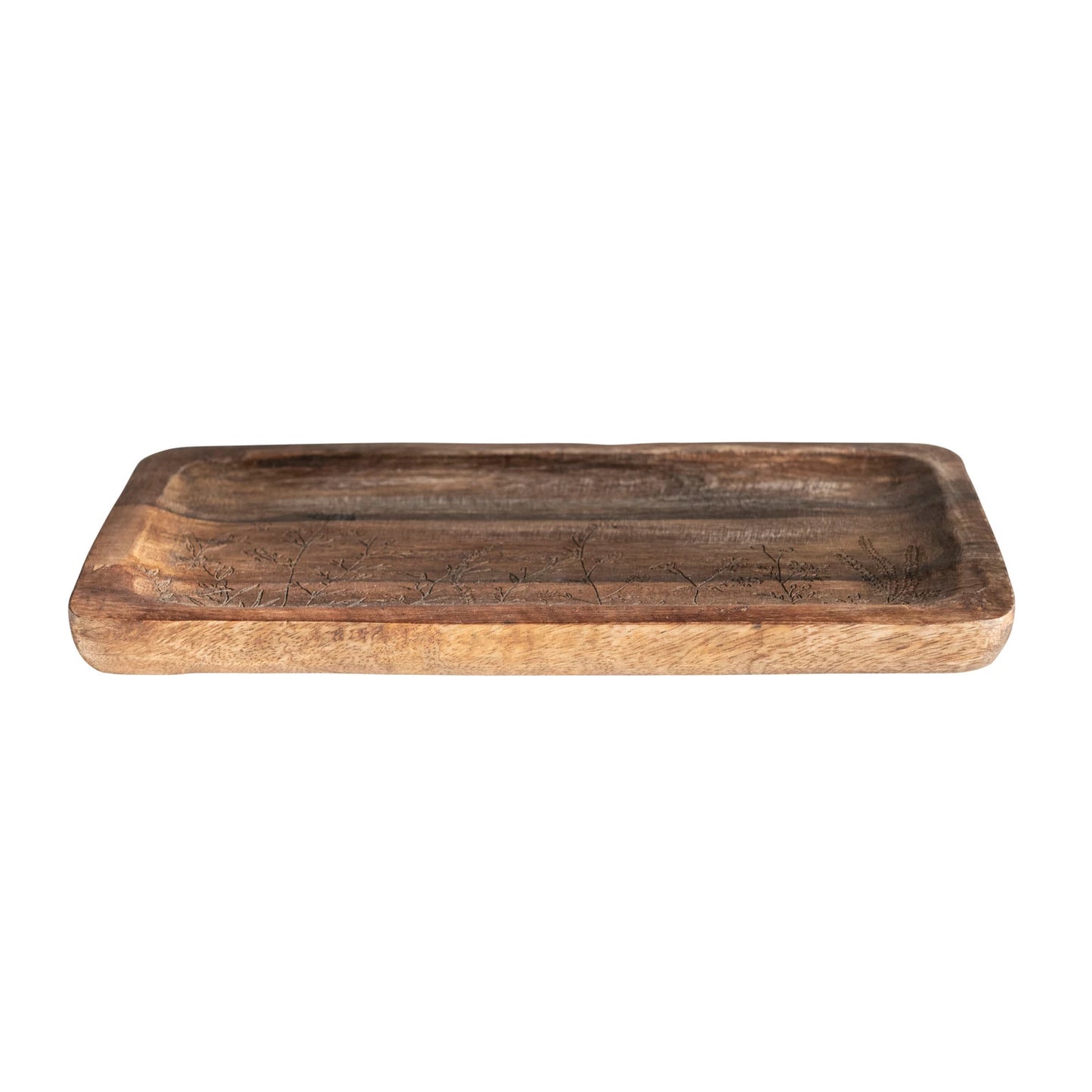 Floral Etched Mango Wooden Tray