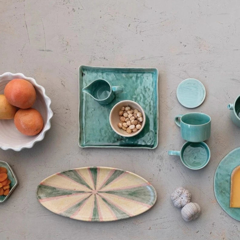 Aqua Stoneware Serving Tray