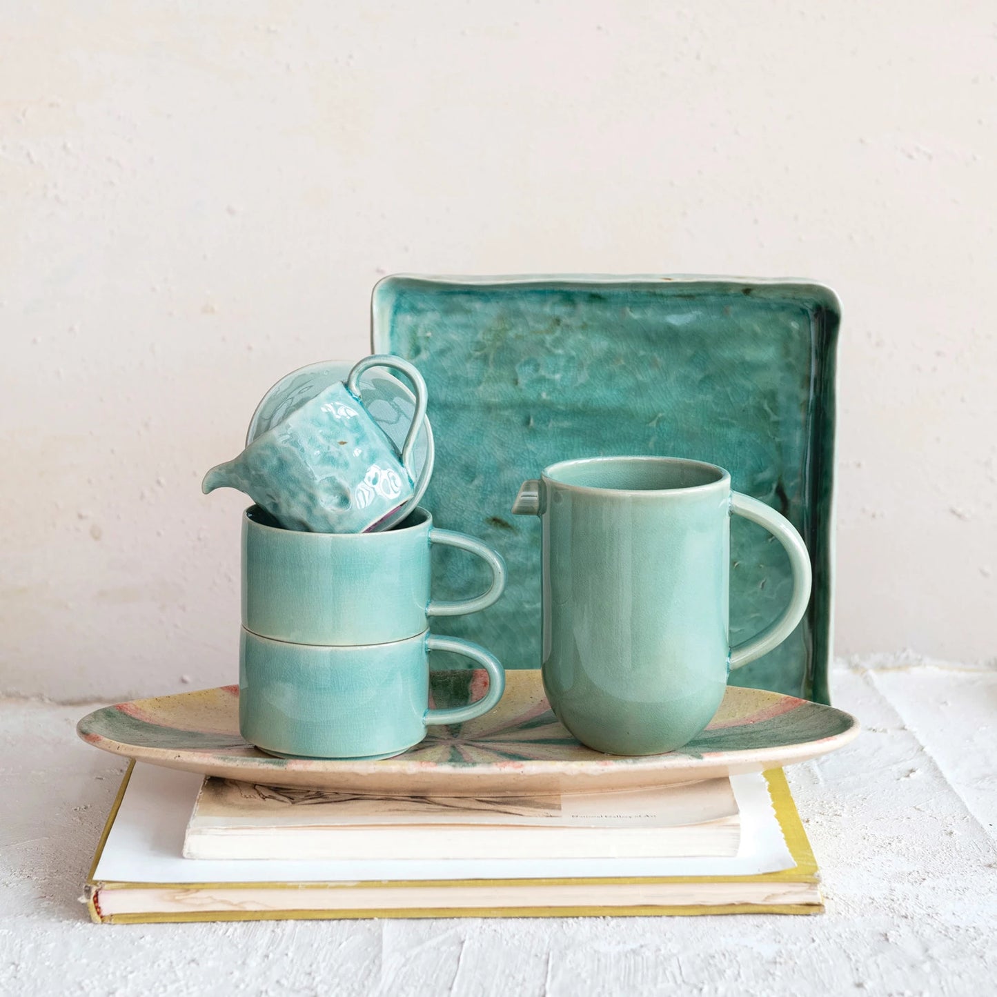 Aqua Stoneware Serving Tray