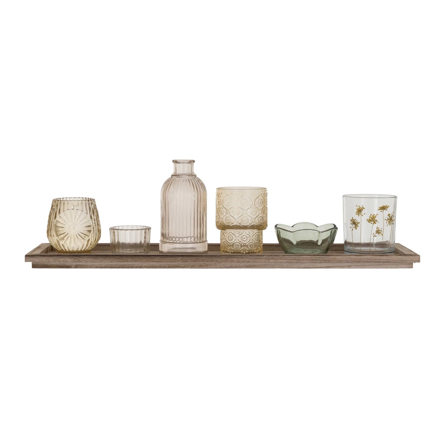 Garden Embossed Tealight Votives & Vase with Wood Tray