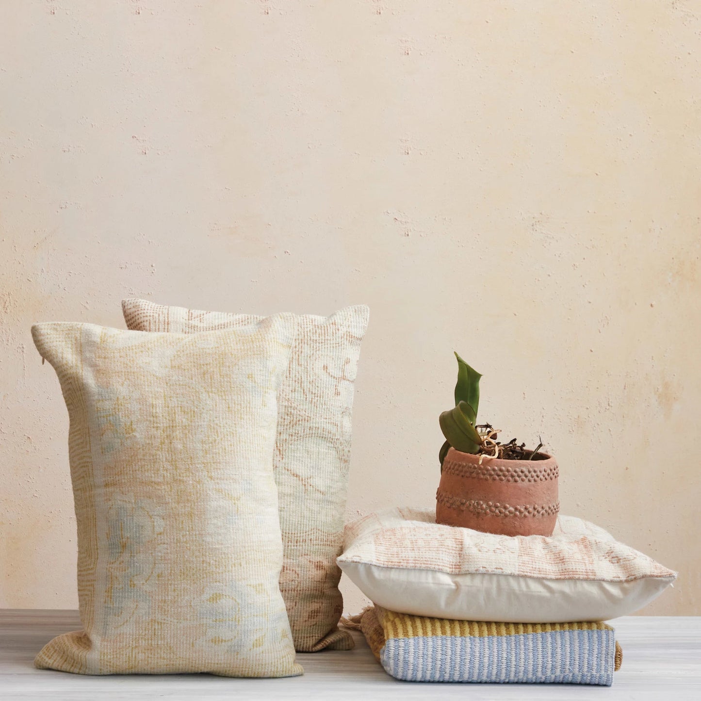 Distressed Abode Print Square Pillow