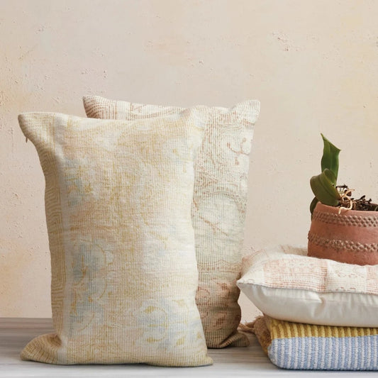Distressed Abode Print Lumbar Pillows