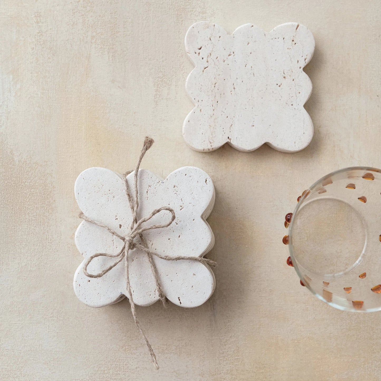 Travertine Coasters with Scalloped Edge