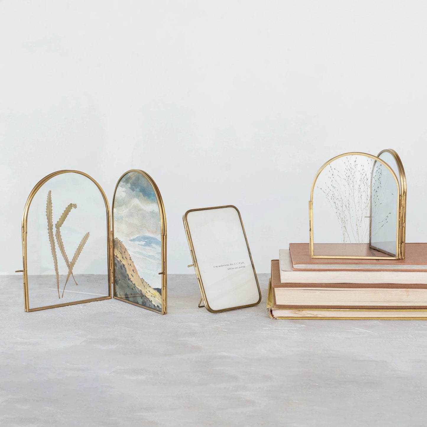 Arched Brass and Glass Double Photo Frame