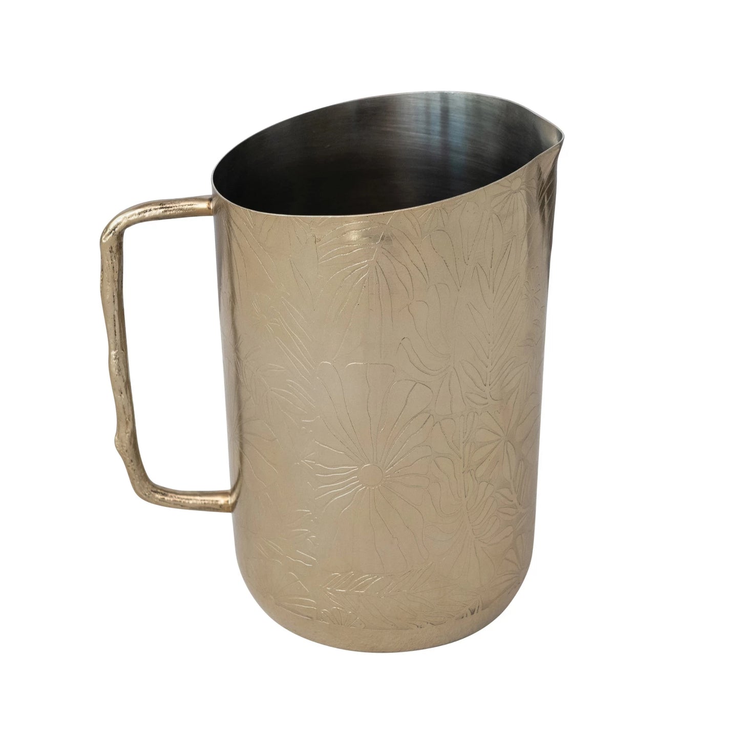 Etched Florals Brass Pitcher
