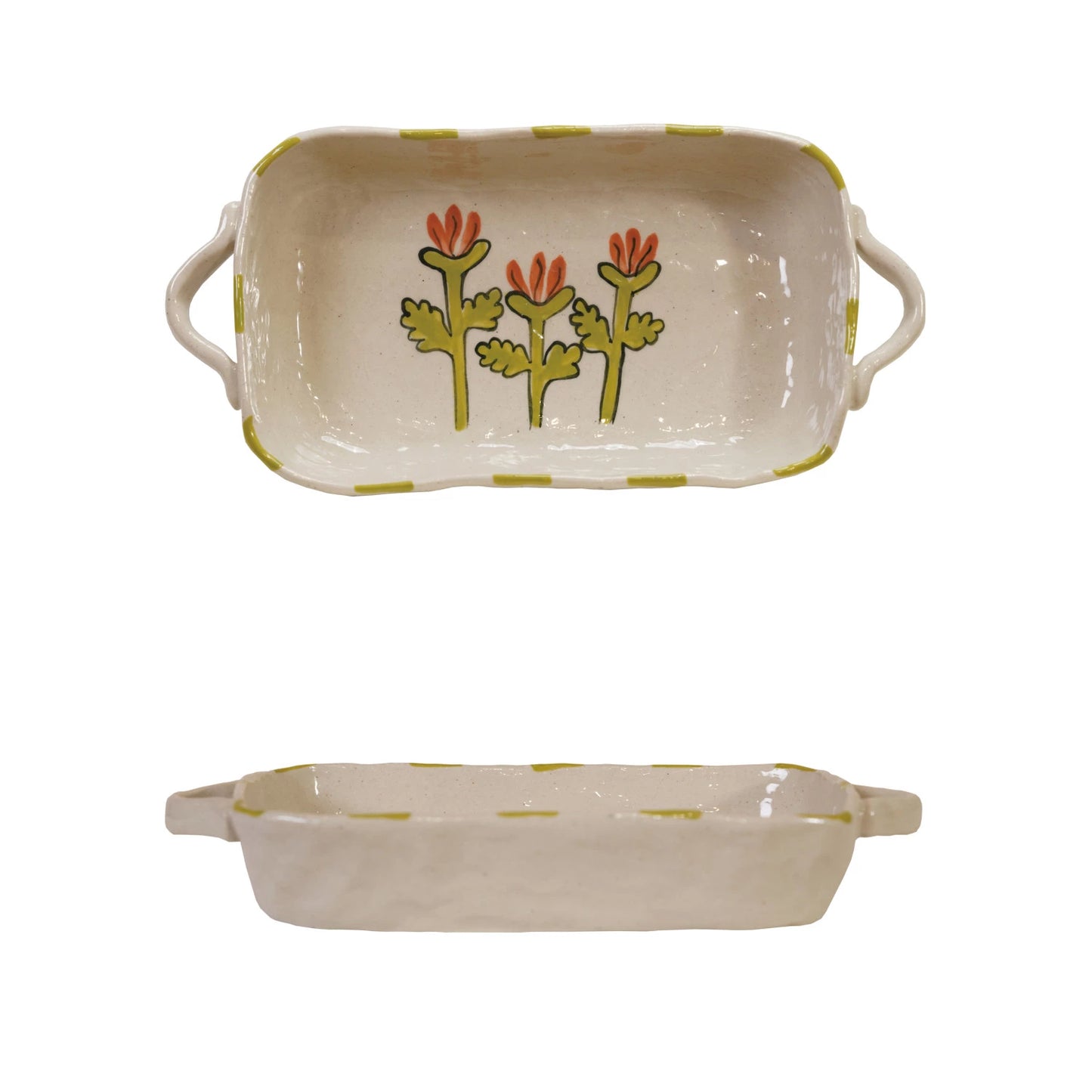 Green Hand Painted Stoneware Baker