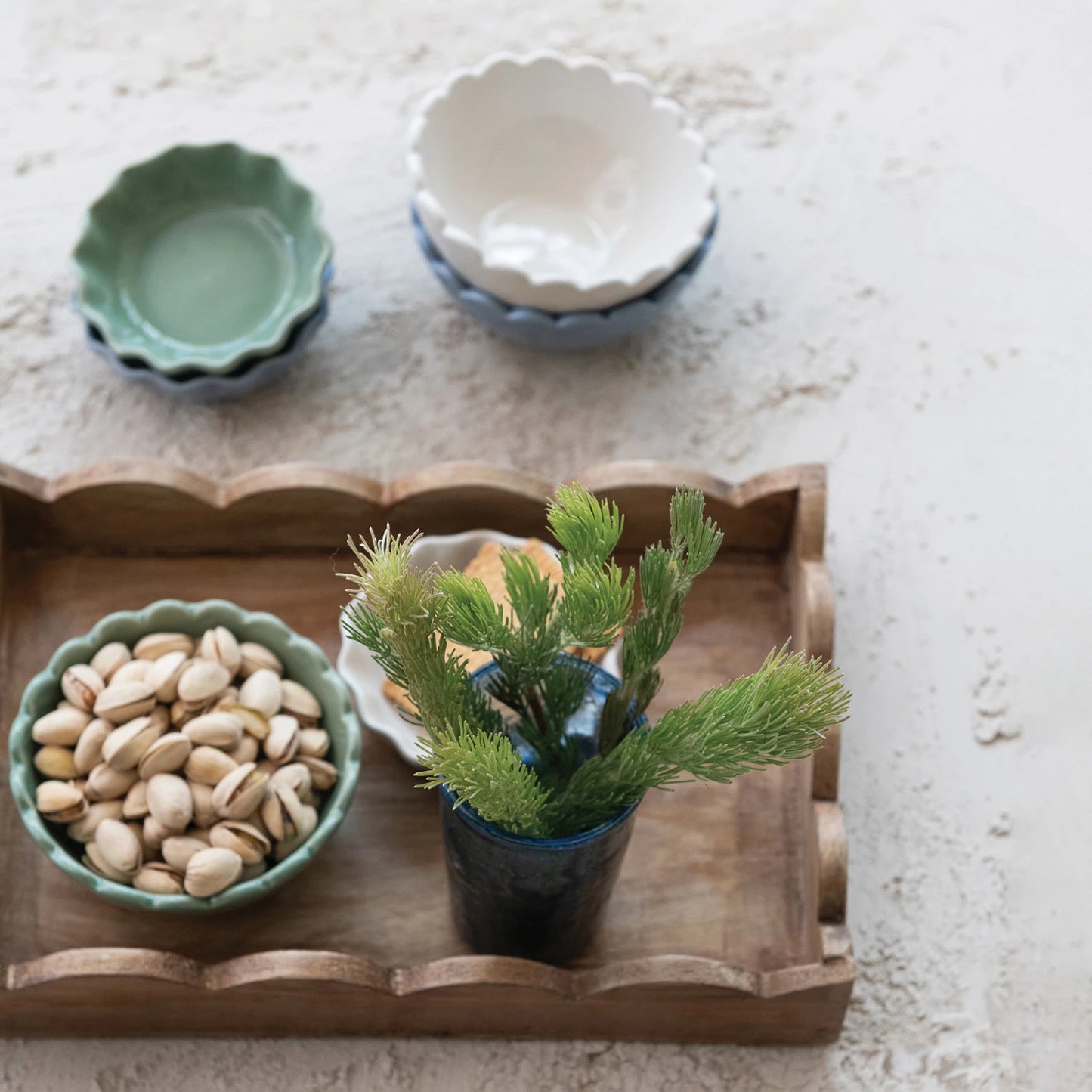 Scalloped Raised Edge Wood Tray