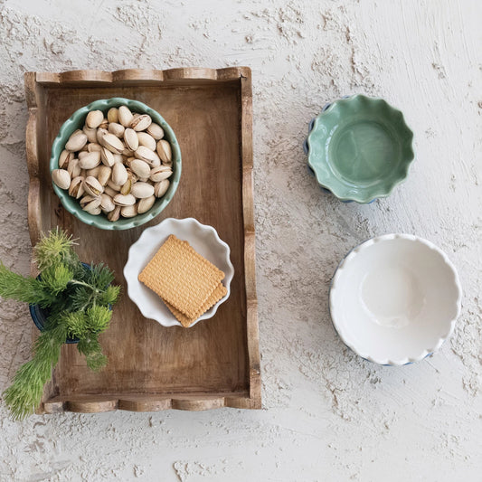 Scalloped Raised Edge Wood Tray