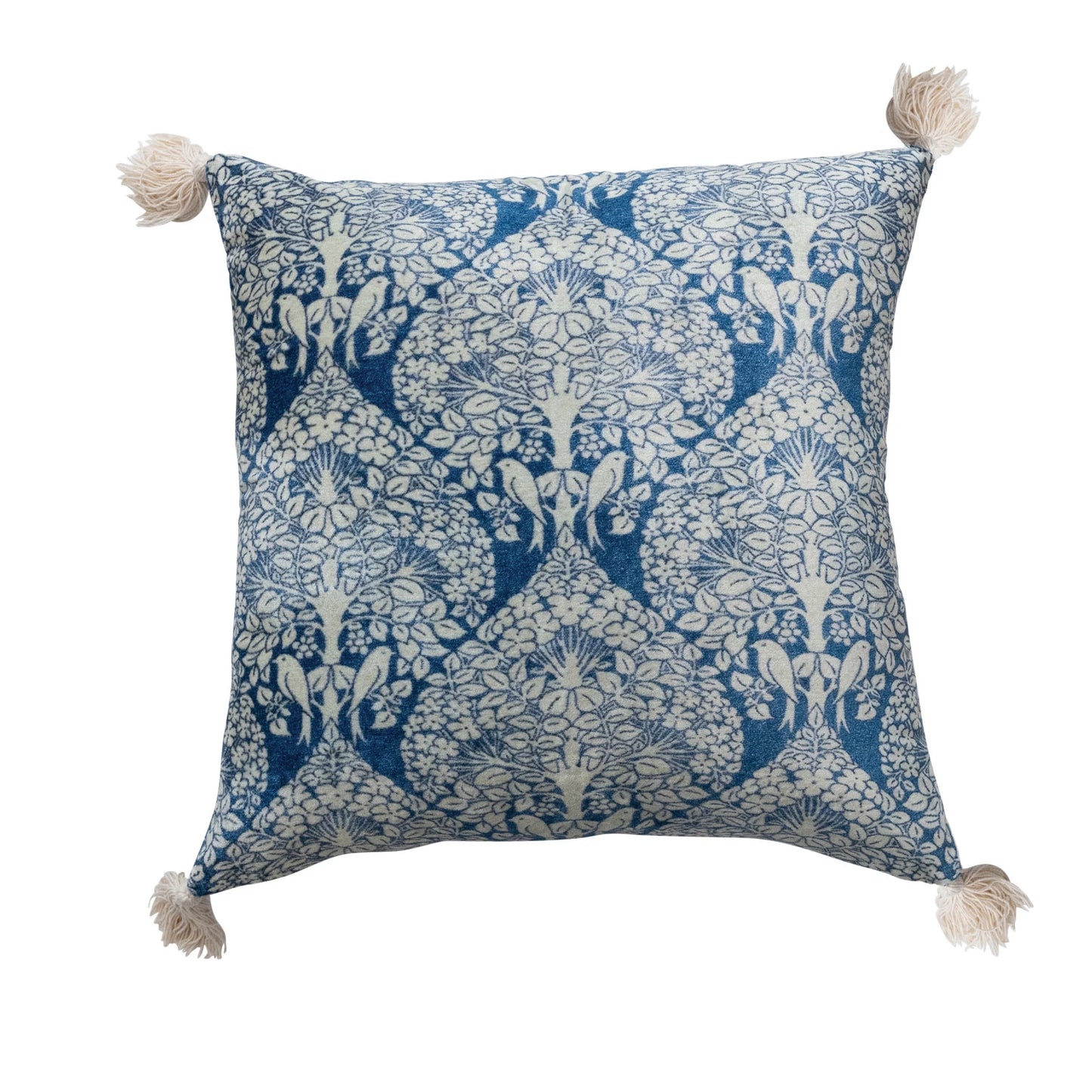 Velvet Vintage Printed Pillow with Tassels