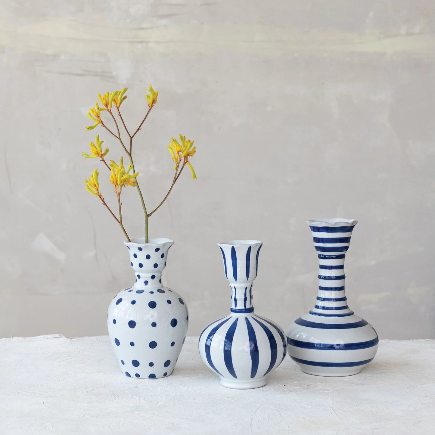 Traditional Blue & White Hand-Painted Bud Vases