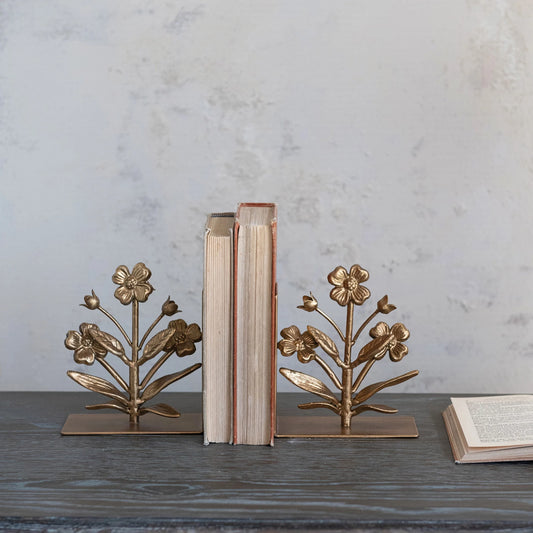 Cast Iron Flower Shaped Bookend Set