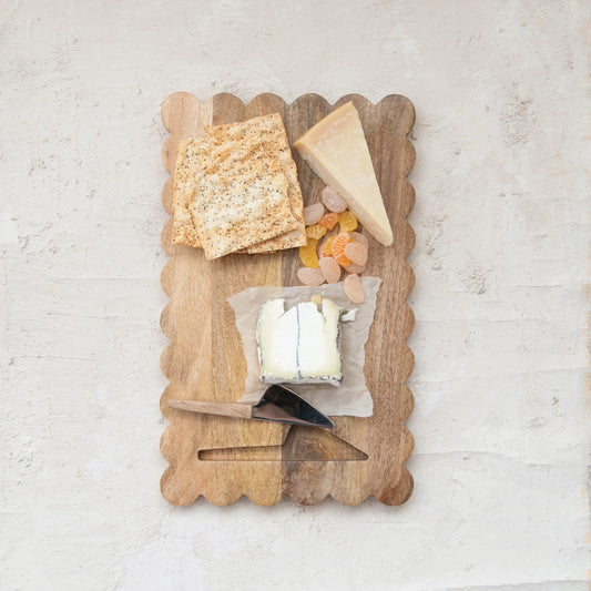 Scalloped Edge Wood Cheese Board & Knife Set