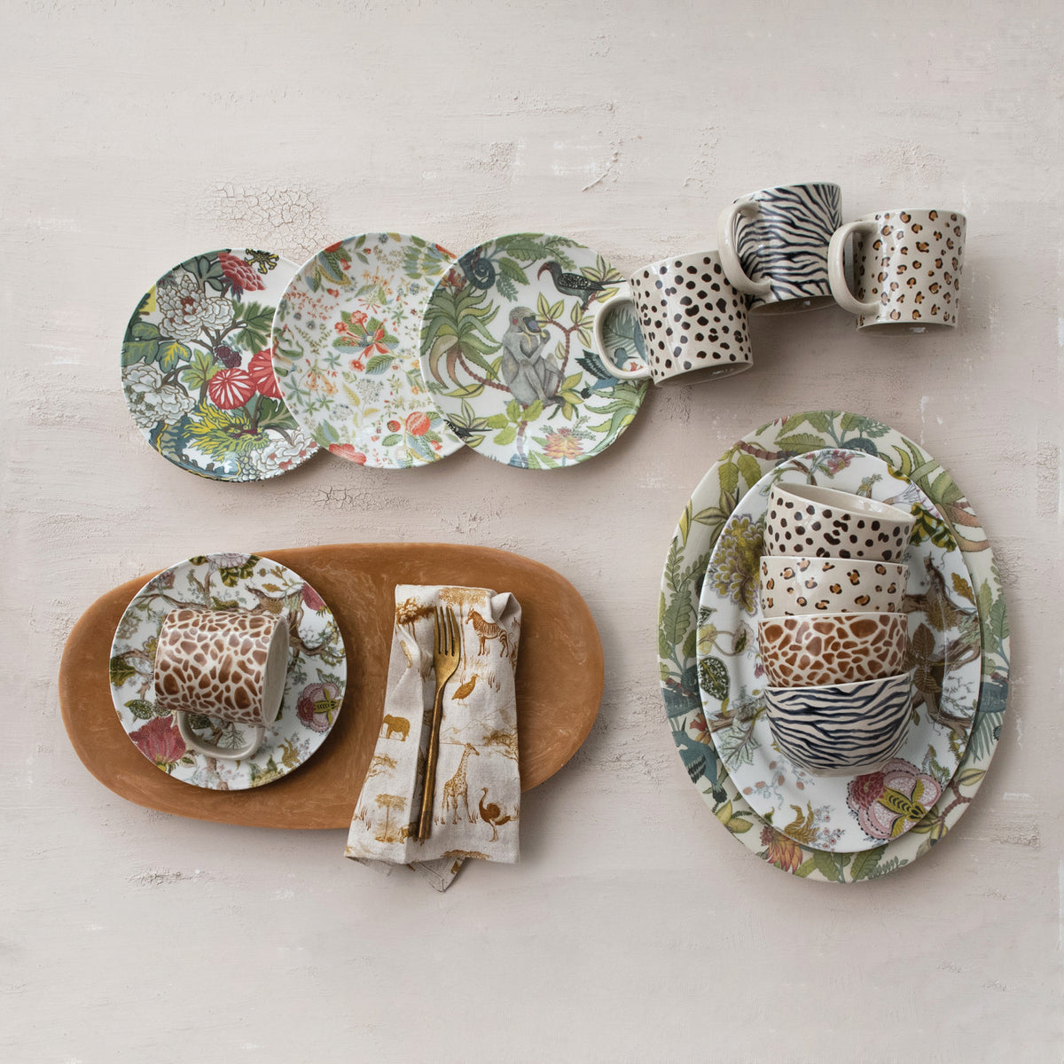 Oval Printed Stoneware Platter w/ Botanicals
