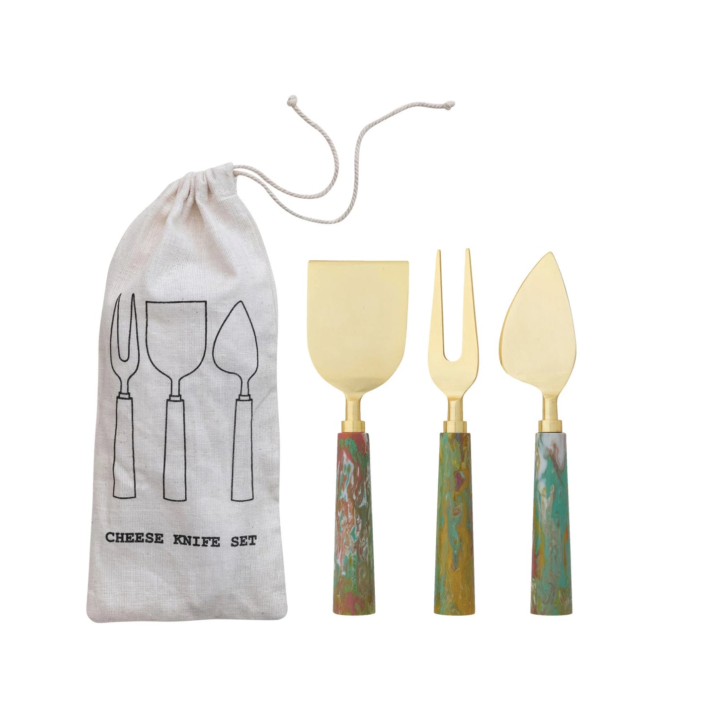 Art Deco Marbled Resin Handled Cheese Knives