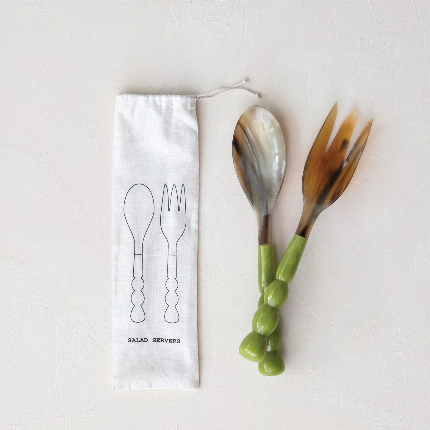 Green Resin Handled Horn Salad Servers