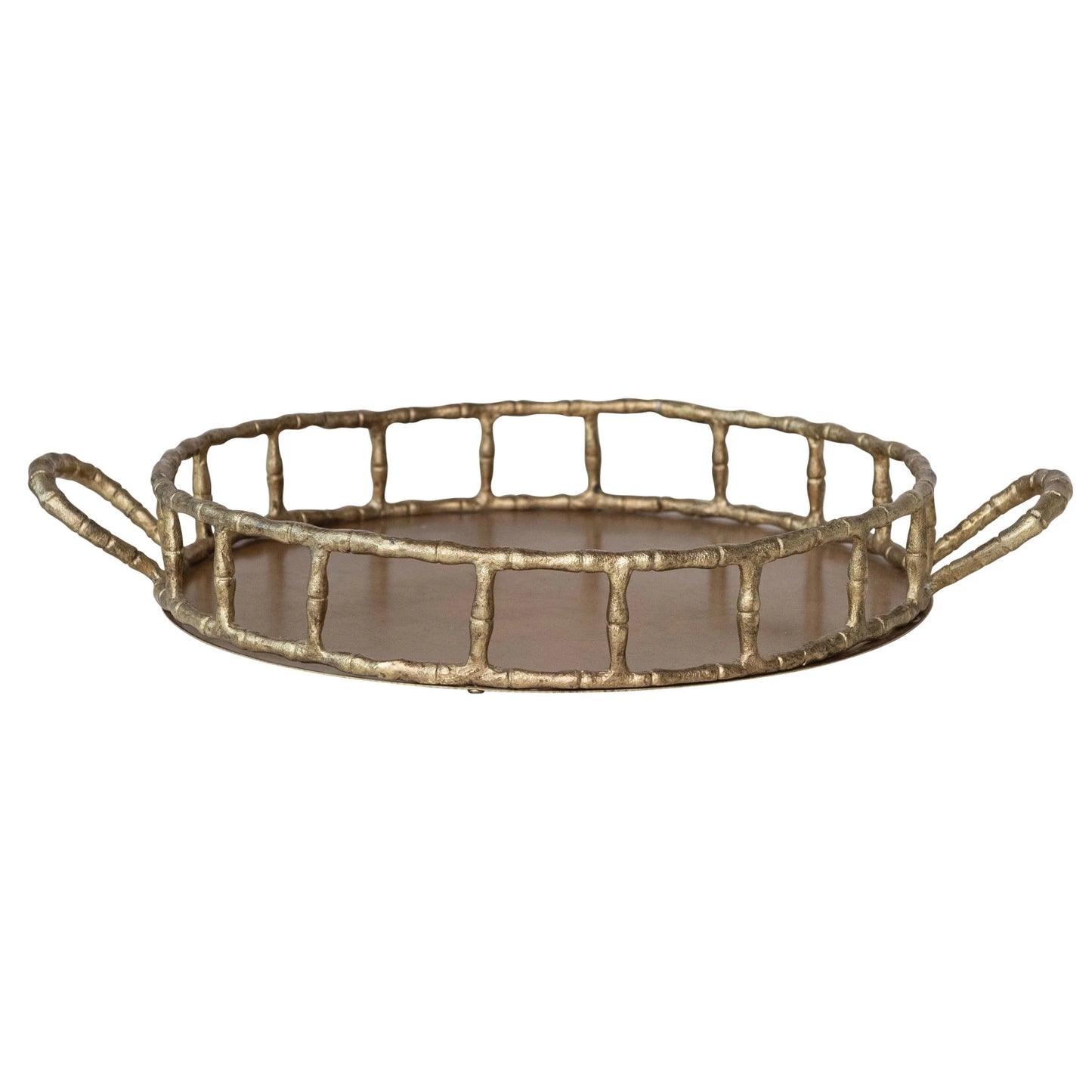 Brass Faux Bamboo Tray with Handles