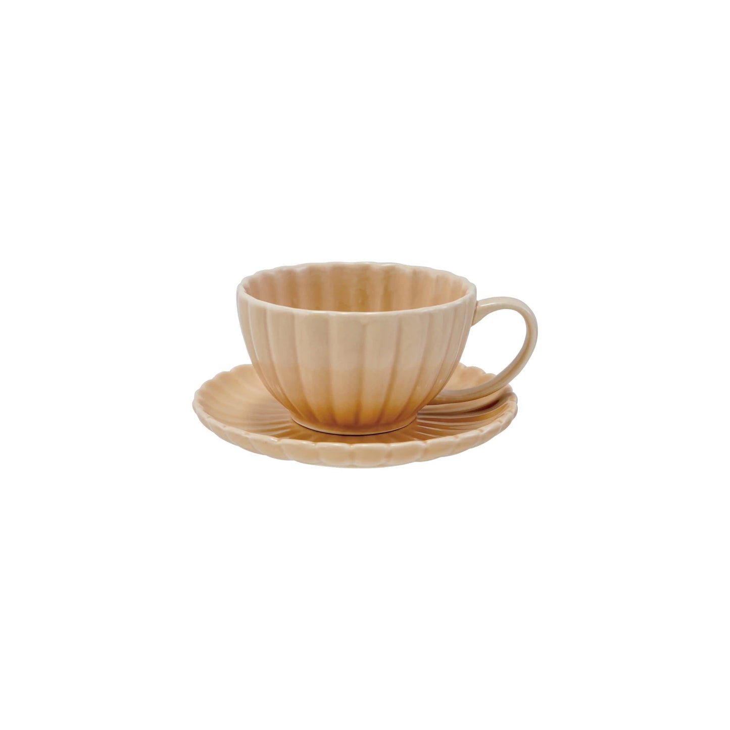 Glazed Ribbed Stoneware Mug with Saucer