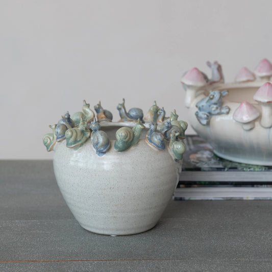 Stoneware Planter with Rim of Snails