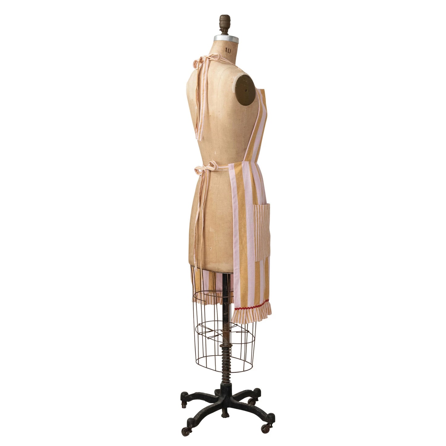 Woven Cotton Striped Apron with Ruffle & Pockets