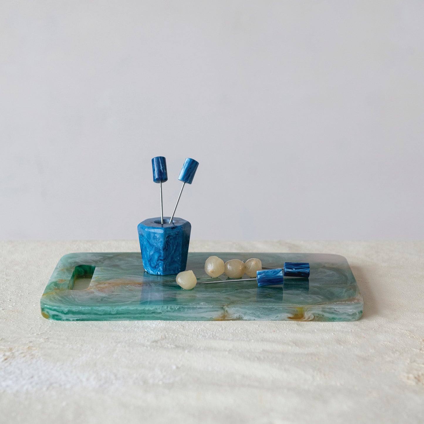 Marbled Resin Gold & Aqua Cheese Board