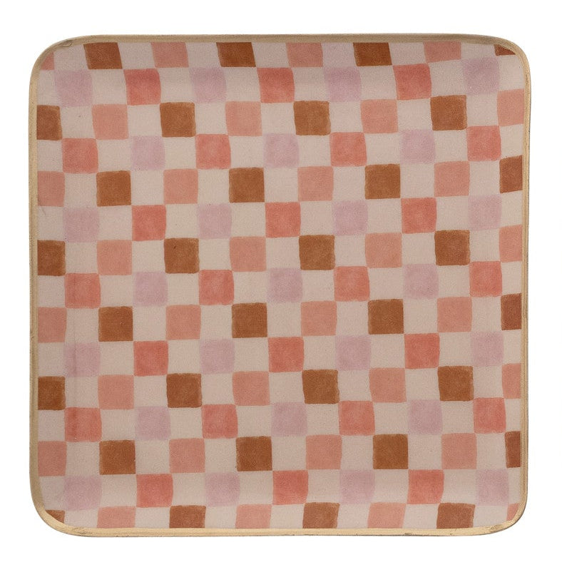 Enameled Metal Trays with Check/Plaid Pattern
