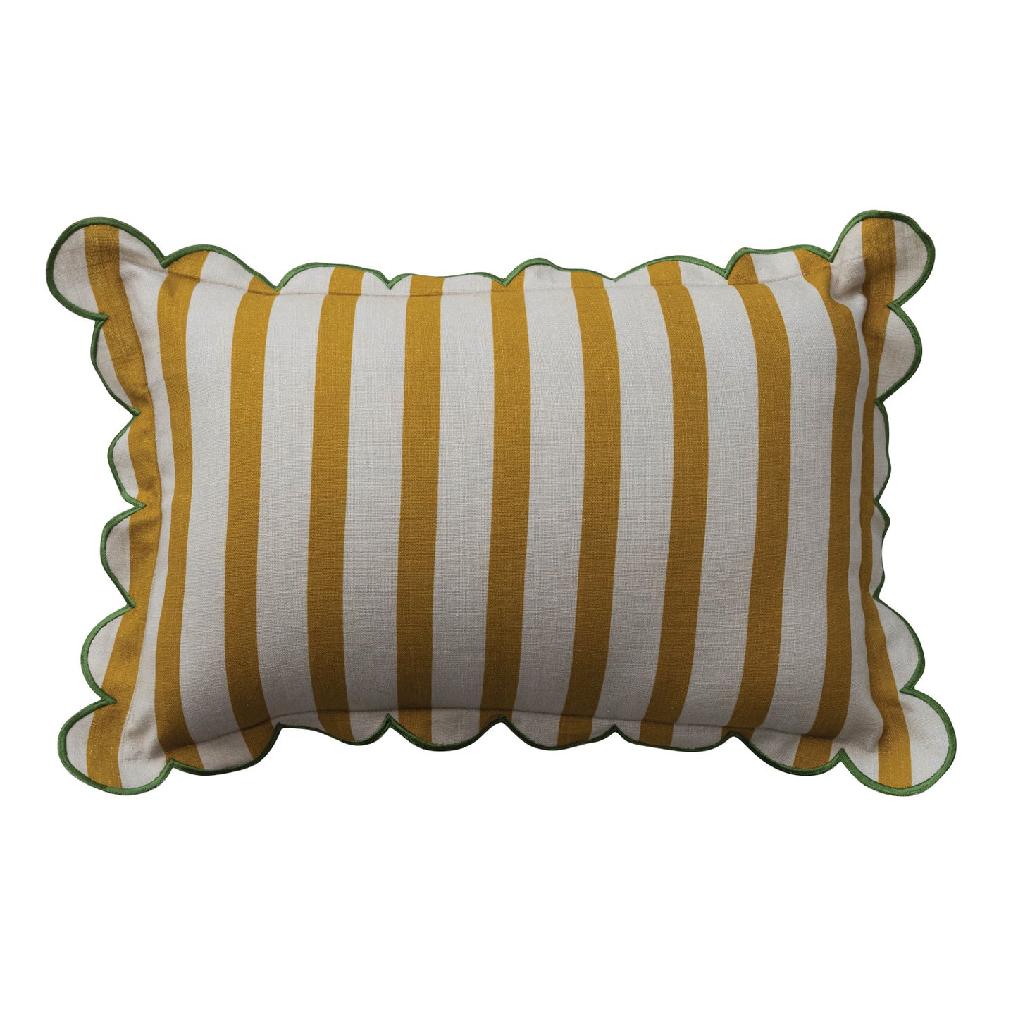 Yellow Striped Lumbar Pillow with Scalloped Edge