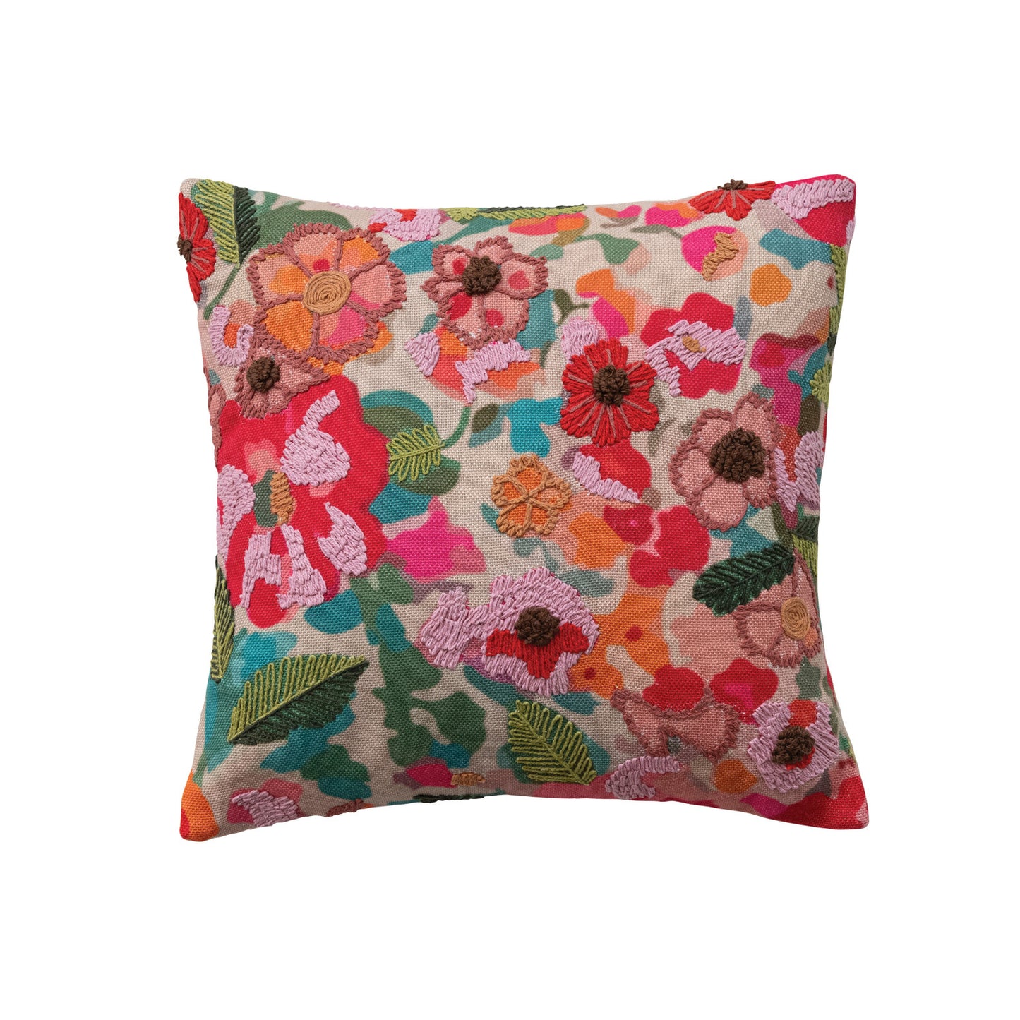 Magpie Pink Embroidered Flowers Pillow