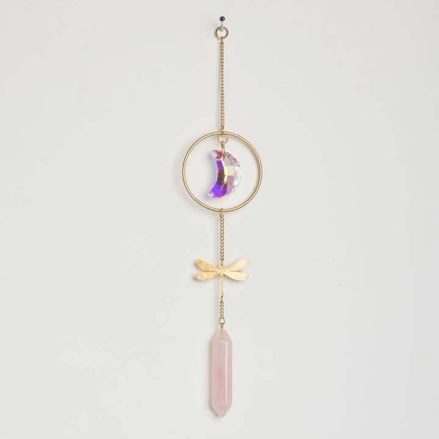 Stone Suncatcher - Dragonfly/Rose Quartz