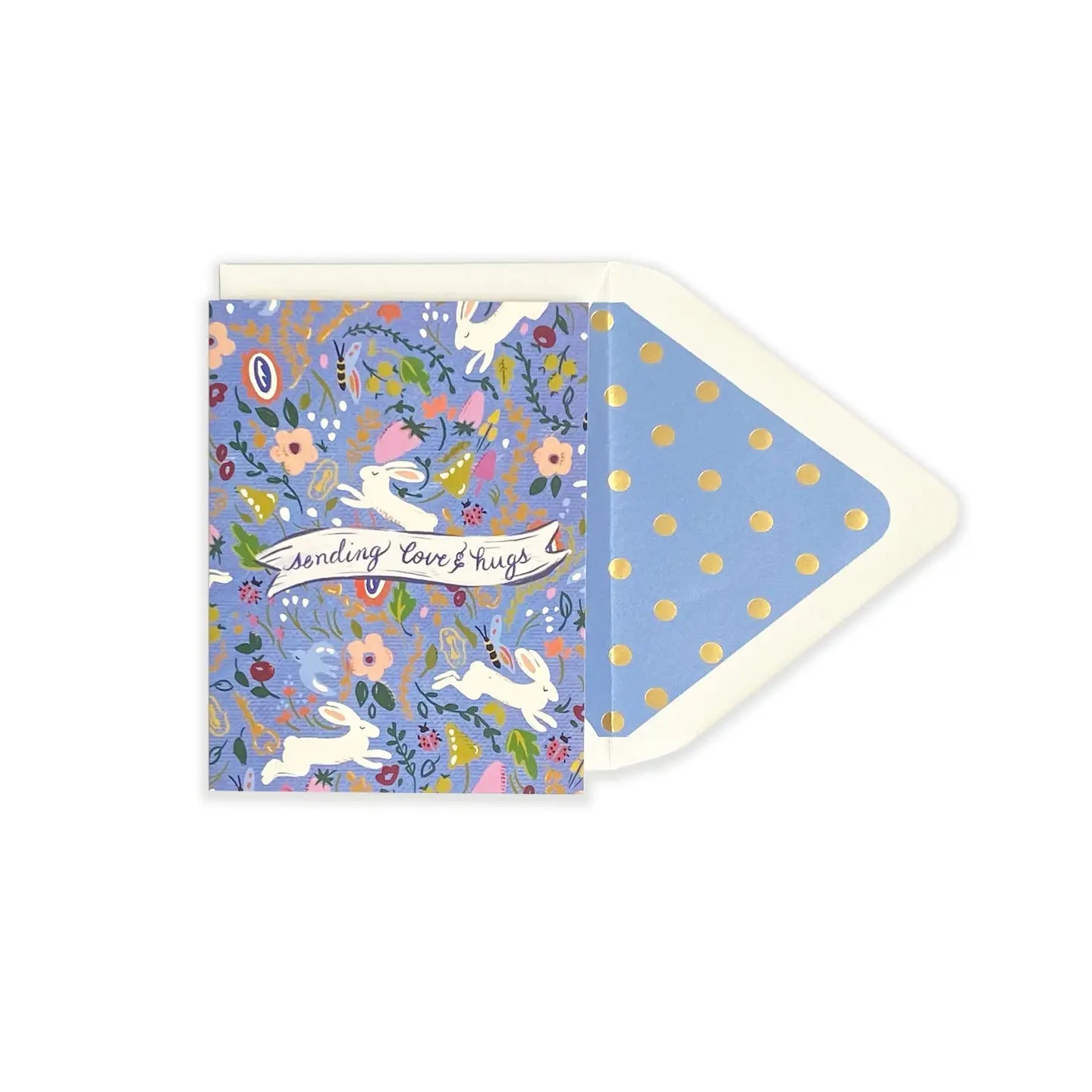 Sending Love & Hugs Rabbits Flowers Card