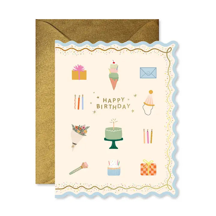 Birthday Icons Scallop Greeting Card