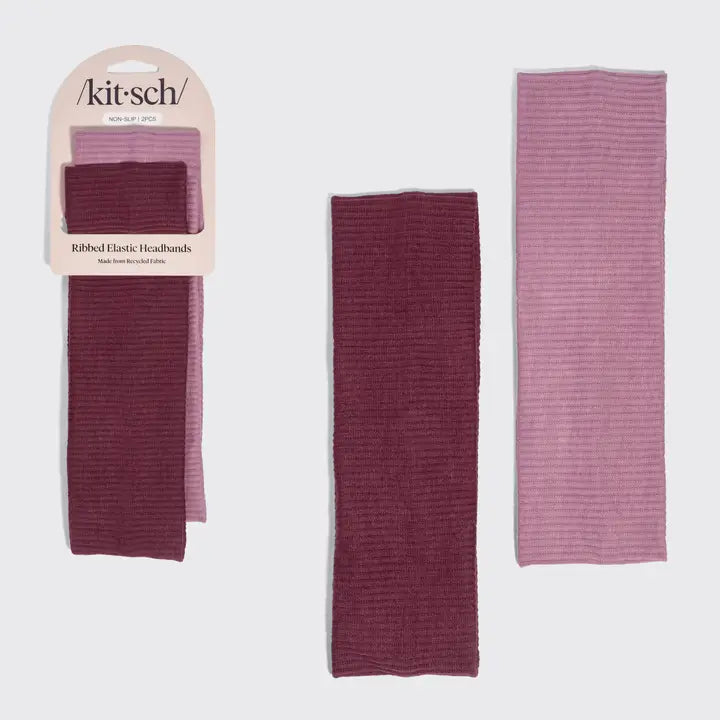 Recycled Fabric Ribbed Elastic Headbands 2pc Set