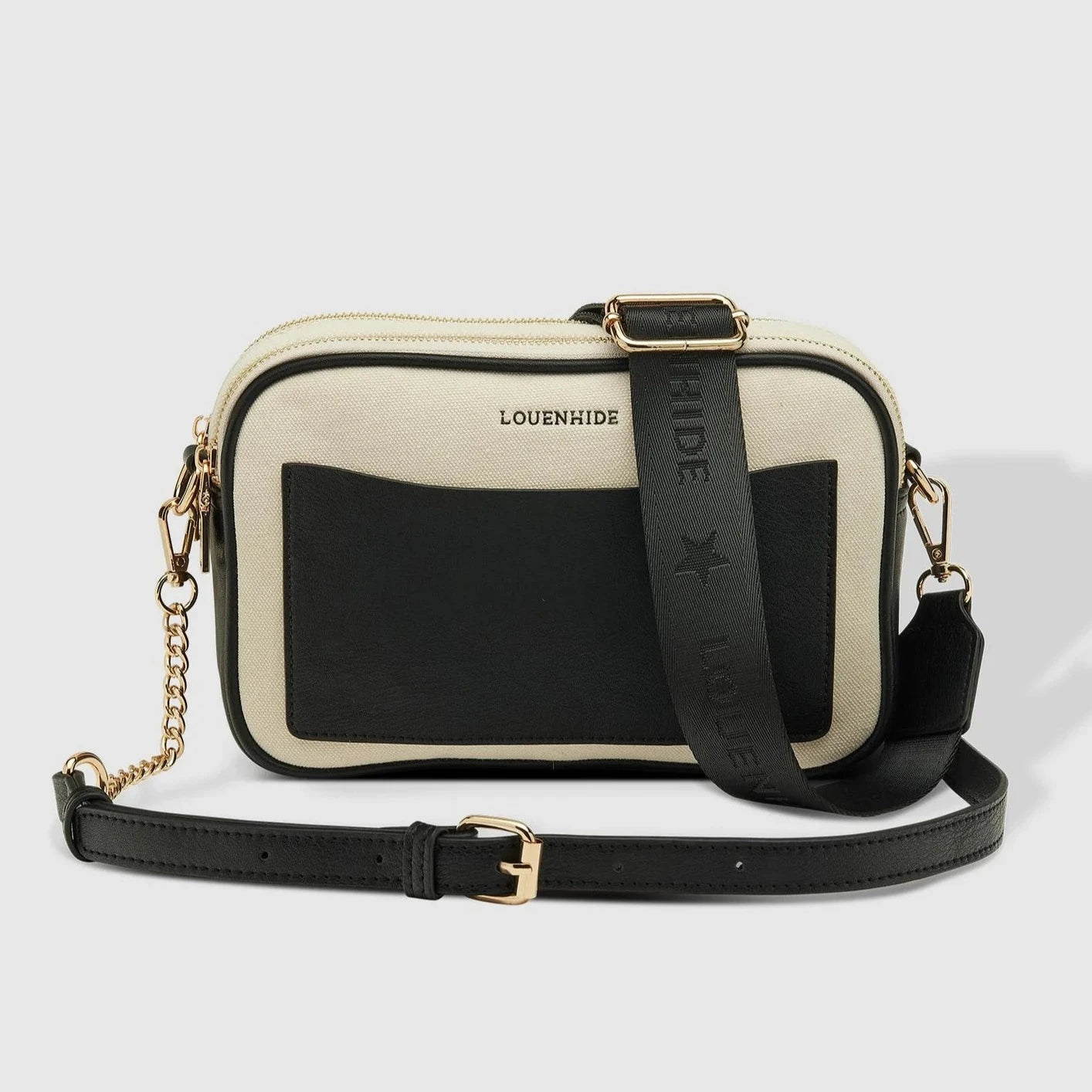 black and cream canvas bag
