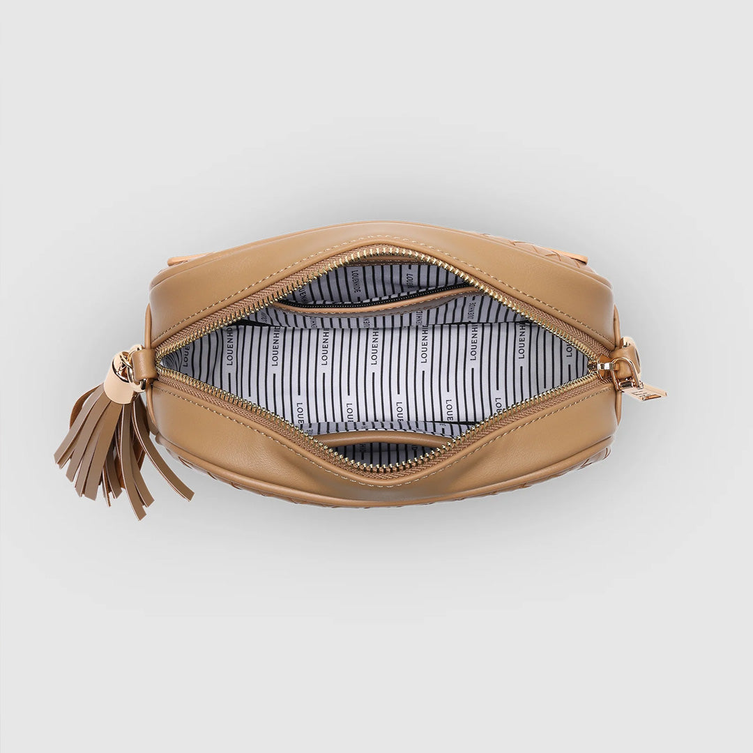 Louenhide Jacinta Woven Crossbody Bag in Camel