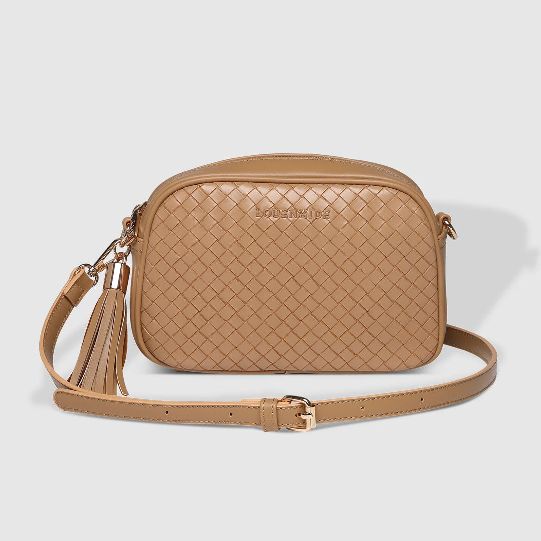 Louenhide Jacinta Woven Crossbody Bag in Camel