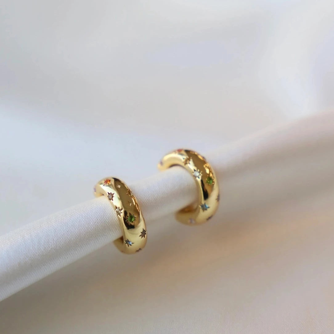 multi color star gold hoops