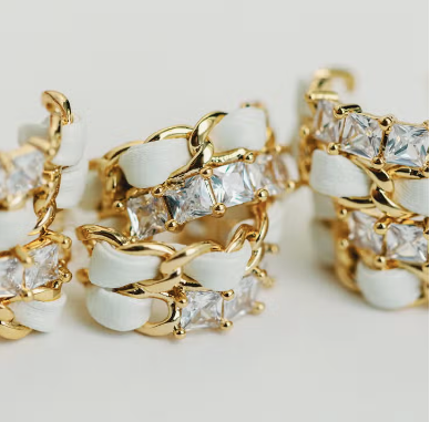 White Vintage Chain Wrapped Hoops