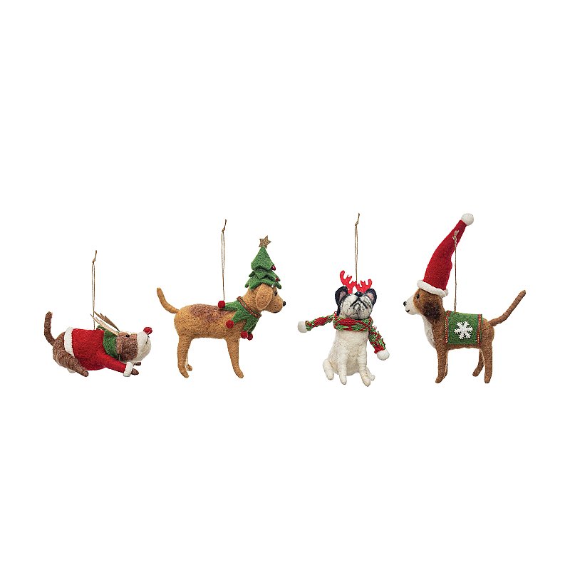 Festive Wool Felt Dogs Ornaments