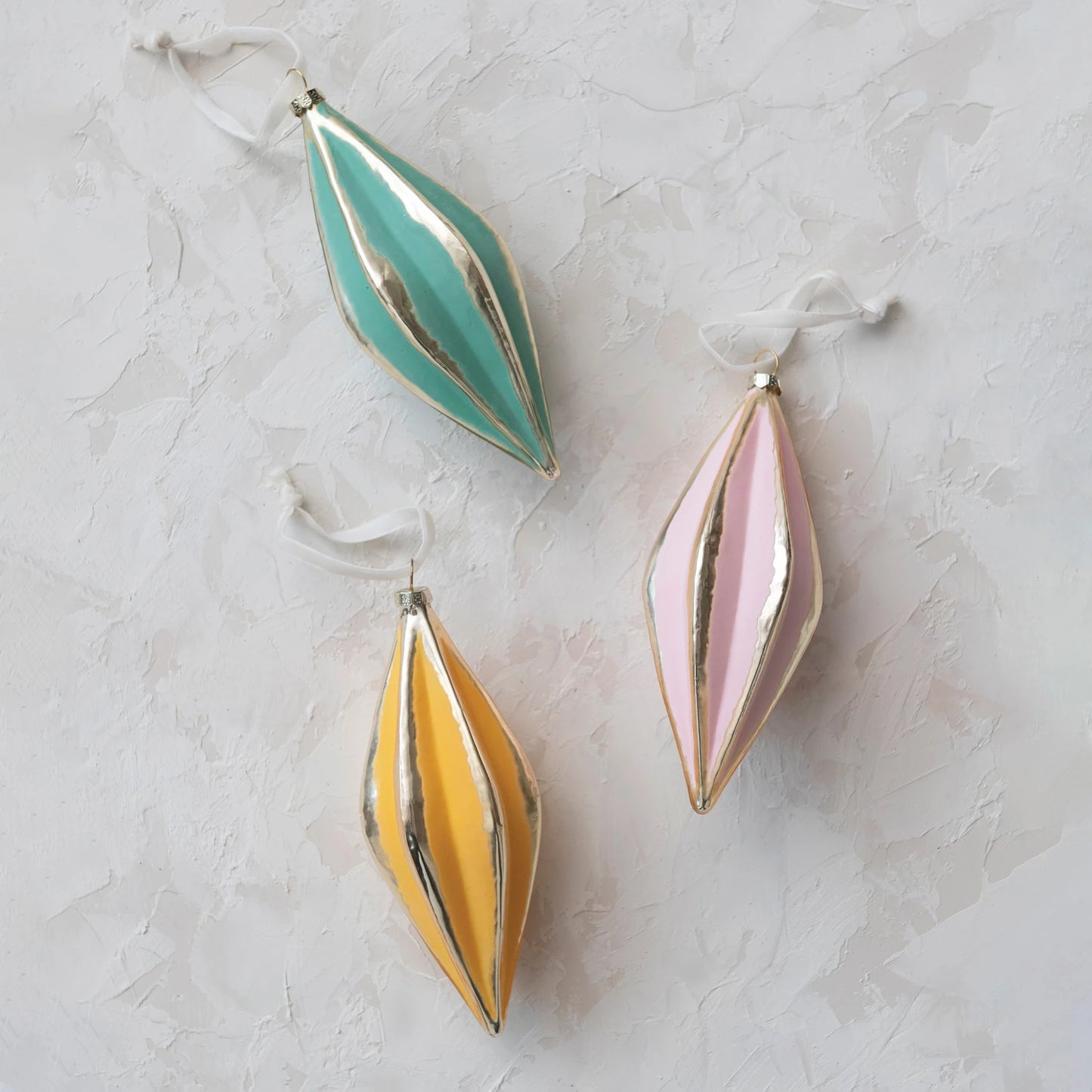 Glass & Gold Pleated Ornaments