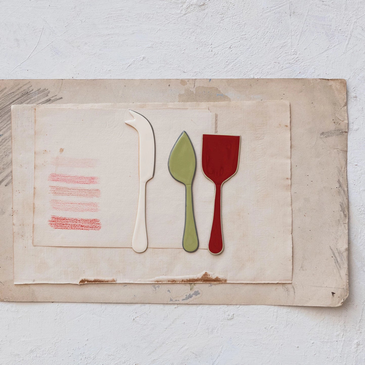 Christmas Market Enameled Cheese Knives Set