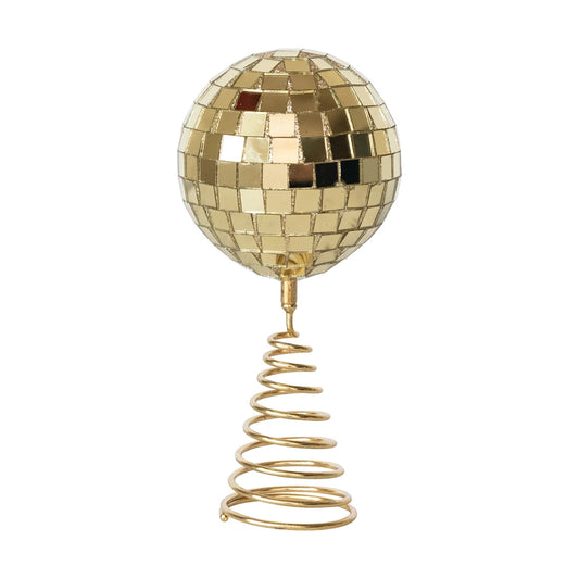 Metal & Mirrored Glass Mosaic Ball Tree Topper with Glitter
