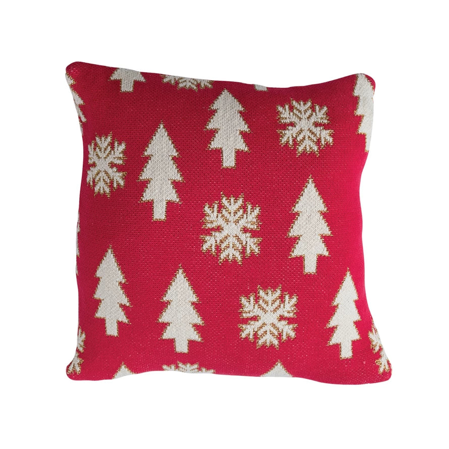 Square Cotton Knit Pillow with Metallic Thread Embroidery