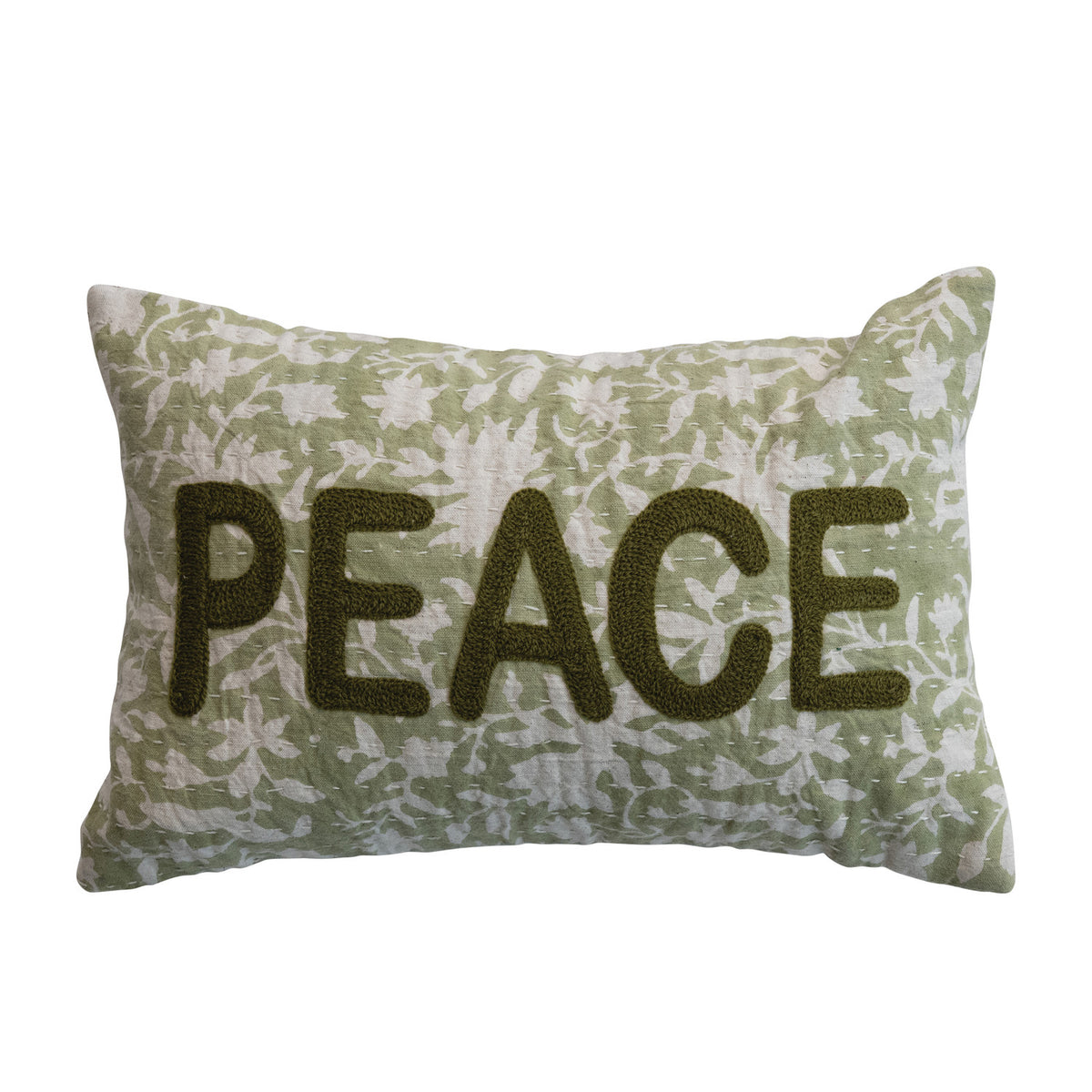 Peace Hand-Embroidered Floral Pillow