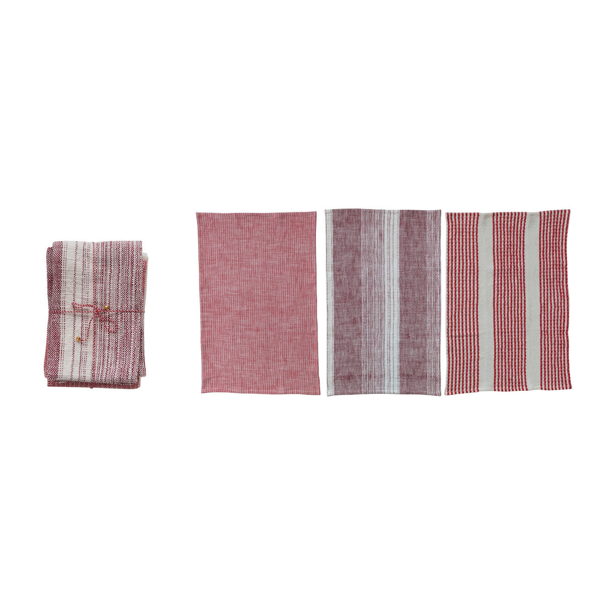 Set of Red & Natural Woven Tea Towels