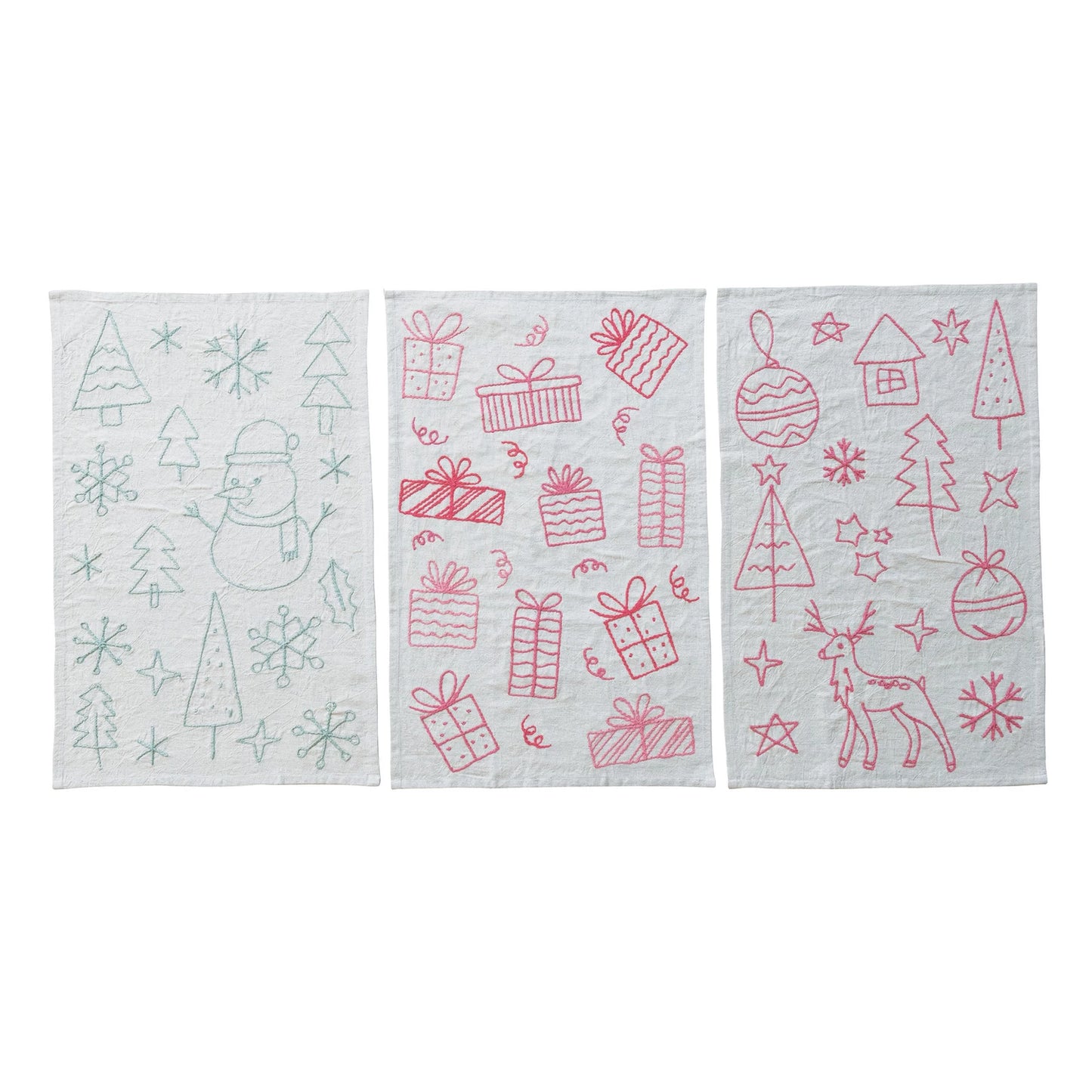 Embroidered Holiday Illustrations Tea Towel Set