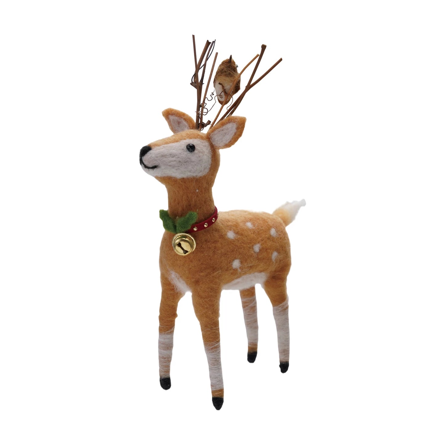 Handmade Wool Felt Deer with Jingle Bell Collar